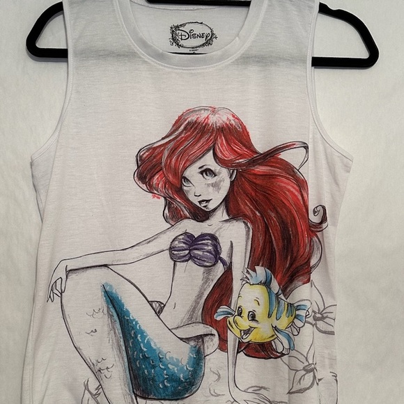 Disney The Little Mermaid White Ariel Sketch Drawn Artsy Tank Top Size Small - Picture 7 of 12